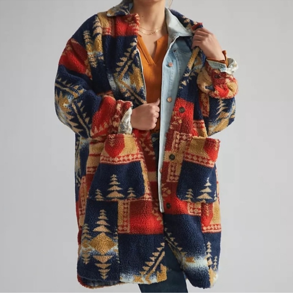 Women’s Anthropologie Pilcro Sherpa  Multicolor Patterned Coat